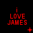 Red pixelated text 'i LOVE JAMES' on black background with changing symbols below text across frames.