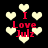 Red text "I Love Julz" surrounded by light yellow hearts on a black background, with heart shapes changing position across frames.
