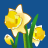 Pixelated yellow daffodils with white centers and green stems on a solid blue background, rendered in low-resolution digital art style.