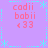 Pixelated icon with light purple background, cyan decorative borders and text reading "cadii babii <33" in pink.