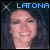 A 50x50 pixel animated contact sheet showing two side-by-side frames of a person with dark hair and light skin, each frame featuring blue text "LATONA" at the top left corner against a black background with white star-like sparkles.