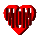 Six red heart-shaped pixel art icons arranged in two , each with distinct internal patterns and color variations on a gray background