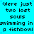 A static digital image displays repeated text on a cyan background with scattered blue dots.