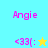 Pixelated text 'Angie' in pink on cyan and yellow backgrounds with '<33[:' and star symbols in two states.