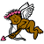 Pixelated cartoon angel with brown skin and pink headband holding bow, arrow, and heart on white background; green text "Original Icons .com" on dark green background in contact sheet layout.