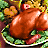 Static pixelated image of a roasted turkey on a plate with green garnish, surrounded by blurred background elements.
