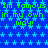 Blue background with light blue stars, green text repeating 'Im famous in my own way!', and a gray rectangle in the bottom right corner.
