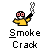 Pixelated static icon of a yellow-shirted figure holding a smoking device with text "Smoke Crack" below, on gray background.