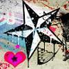 A static icon featuring a black and white eight-pointed star with a pink heart below it on a textured background.