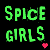 Static pixel art icon featuring green text "Spice Girls" on black background with small pink heart symbol.