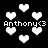 Black background with white pixelated hearts and repeated text 'Anthony<3' in two horizontal