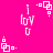 Pixelated white text 'i lov u' and geometric shapes on a solid pink background with repeated patterns.