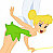Pixelated cartoon fairy with blonde hair, green dress, and translucent wings in mid-flight pose with one arm raised.