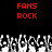 Red text 'FANS ROCK' appears twice on a black background above pixelated crowd silhouettes with raised hands.