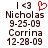 A pixelated digital image displays text and symbols with a red heart icon in the top-right corner of the left