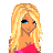 Pixel art of a blonde female character in a pink outfit with multiple views showing different poses and angles.
