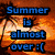 Pixelated image with four distinct sections: top-left sunset beach, top-right pink polka dots, bottom-left neon text, and empty gray space.