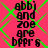 A static image with a bright pink background overlaid by green diagonal lines, displaying repeated black text reading "abbj and zoe are bffrs 6" in pixelated font.