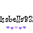 Pixelated text reading 'Isabelle' with a dollar sign and number three, repeated twice horizontally on white background above two of purple puzzle pieces