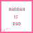Pixelated pink text on white background with animated dot patterns around 'RAD' in four of four icons