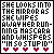 Pixelated text reads "SHE LOOKS INTO THE MIRROR AS SHE WIPES AWAY HER RUNNING MASCARA AND WHISPERS 'IM SO STUPID'" with five heart symbols below, two versions differ in heart colors.