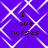 Purple background with white diamond lattice pattern and four identical text blocks reading "I love horses" in dark brown pixelated font.