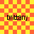 Yellow and orange checkered background with four instances of the text 'brittany' in black, each positioned at a corner of the