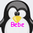 Pixelated penguin with black and white body, yellow beak, and pink text 'Bebe' below its face.