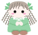 Pixelated character with brown hair, green dress, and pink cheeks in two expressions: open eyes and closed eyes.