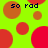 Bright green background with scattered red and orange circles; text 'so rad' appears in dark blue pixelated font at four positions.