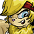 Pixelated character with blonde hair, red bow, blue eyes, and yellow outfit, rendered in 8-bit style with visible pixelation.