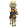 Animated cartoon cowboy on horseback with changing hand gestures and facial expressions