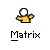 Pixelated yellow figure with white head and raised arms, positioned above text and vertical bars that change across frames.