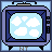 Pixelated TV set with blue frame displays cloud background and yellow text 'The Simpsons' that animates from partial to full visibility.