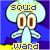 A 2x2 contact sheet of four animated frames showing a pixelated cartoon character with large eyes and a cloud-like head, each frame displaying text above and below the character against a blue background.