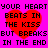 A 4-frame animated contact sheet showing repeated text over red hearts on a bright pink background with black pixelated lettering.