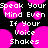 Pixelated text reads "Speak Your Mind Even If Your Voice Shakes" over black background with pink circular shapes.