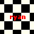 A black-and-white checkered pattern with red text 'ryan' repeated four times across the image, transitioning from a standard to a distorted, rotated layout