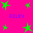 Bright pink background with scattered green stars and four instances of the word "RILEY" in blue pixelated text.