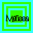 Four green and cyan square frames with pixelated text 'Mofasa' in the center, each frame showing a different layered arrangement of nested squares.