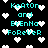 Pixelated cyan text 'Keaton and Brenna Forever' repeated across black background with scattered white heart shapes.