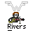 Pixel art icon of a person with brown hair and checkered face holding a guitar, under a W-shaped line that changes color across frames.