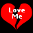 Two red heart shapes with black cracks, each containing white text reading "Love Me" on a black background.