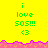 Yellow background with green text reading "i love SOS!!!" and a heart symbol, bordered by pink jagged lines.
