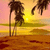 A 50x50 pixel animated contact sheet showing two frames of a beach sunset scene with palm trees and silhouetted figures, transitioning from landscape to couple embrace.