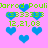Pixelated blue hearts float over a pink background with green text reading 'Jarrod Pouli' and '12,21,08' repeated in a pattern