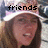 A pixelated image of a person with long brown hair wearing a white headband, overlaid with black text reading 'friends' on the left and 'laura ally lexi bre tim' on the right.