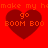 Red background with four dark red heart shapes, each containing orange text reading 'go' above 'BOOM BOO', and partial repeated text at top.