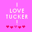 Pixelated text 'I LOVE TUCKER!' in white on bright pink background with five red hearts below, two versions differ by heart color shades.