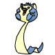 Animated cartoon snake with blue and yellow coloring, head moving through multiple positions against a gray background.